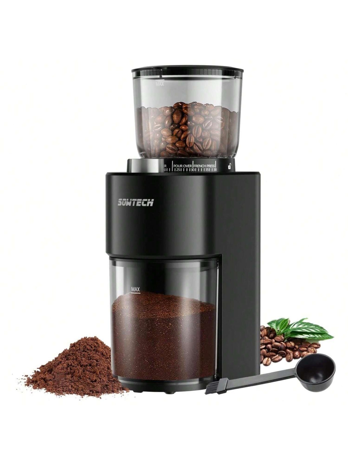 Homehours Anti-static Conical Burr Coffee Grinder, Adjustable Burr Mill with 38 Precise Grind Setting, precision timer, for Espresso/Drip/Pour Over/Cold Brew/French Press Coffee MakerBlack