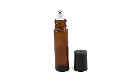 HS HEALTHY SOLUTIONS GLASSWARE 144-10ml AMBER Glass Roll On THICK Bottles (144) with Stainless Steel Roller Balls - Refillable Aromatherapy Essential Oil Roll On (144)