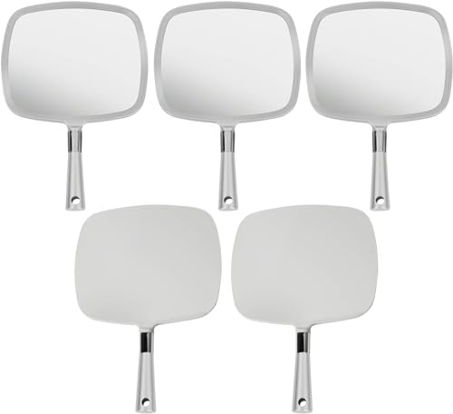 MIRRORVANA Pack of 5 Large & Comfy Hand Held Mirror - Buy Cheap in Bulk for Barber Shop, Hairstylist, Salon or Wholesale (Silver)