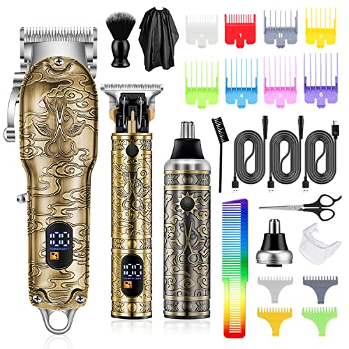 MOTLATA Professional Hair Clipper for Men Electric Hair Trimmer T-Blade Trimmer Cordless Mens Beard Trimmers Nose Hair Trimmers Three Types Barber Clippers Rechargeable Men Hair Cutting Grooming Kit