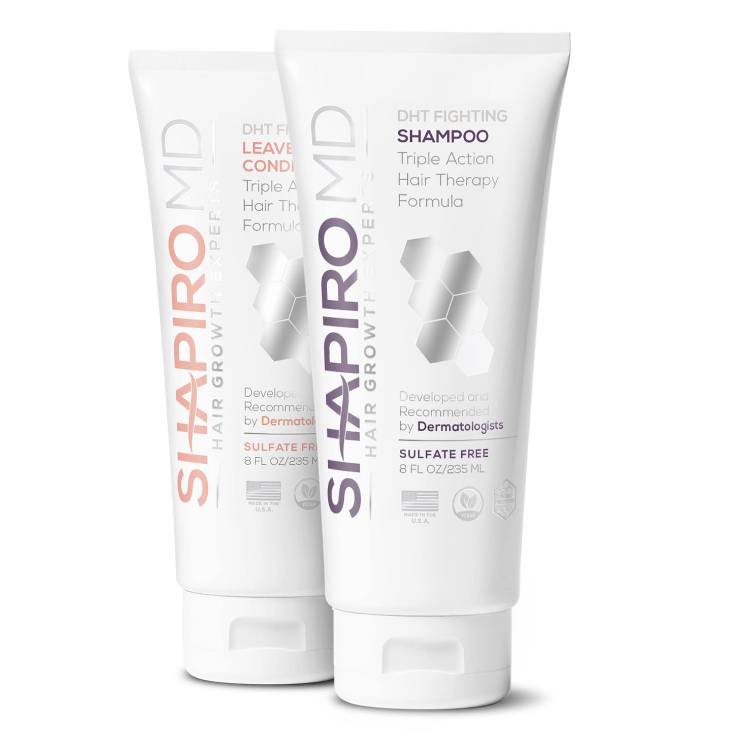 Hair Loss Shampoo and Leave in Conditioner | DHT Fighting Vegan Formula for Thinning Hair Developed by Dermatologists | Experience Healthier, Fuller & Thicker Looking Hair – Shapiro MD | 1-Month
