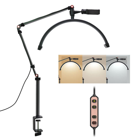 Erinaik LED Lash Light Lash Lamb for Eyelash Extension, Half Moon Eyelash Lamp with Phone Holder for Makeup Nail Art Tattoo Skincare-Adjustable Height Brightness and Color Temperature 3000K-6000K