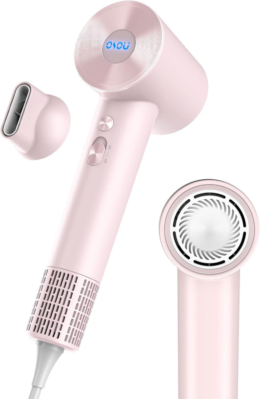 Negative Ionic Hair Dryer, 1200W High-Speed Blow Dryer, 110, 000 RPM Fast Drying Lightweight Travel Hairdryer, Low Noise Home Hair Dryer with Smooth Nozzle (Pink)
