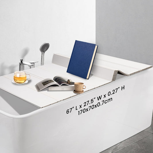 Ezcasch Foldable Bathtub Tray - PVC Waterproof Folding Bathtub Cover - Dustproof Shutter Bath Lid Insulation Panel for Home Bathtubs Bathroom SPA Loadable up to 13lb（170x70x0.7cm）