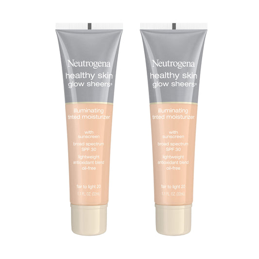 Neutrogena Healthy Skin Glow Sheers Tinted Moisturizer, Oil-Free & Non-Greasy Moisturizer with Antioxidant Vitamins A, C, and E, Broad Spectrum SPF 30 Sunscreen, Fair to Light 20, 1.1 oz (Pack of 2)