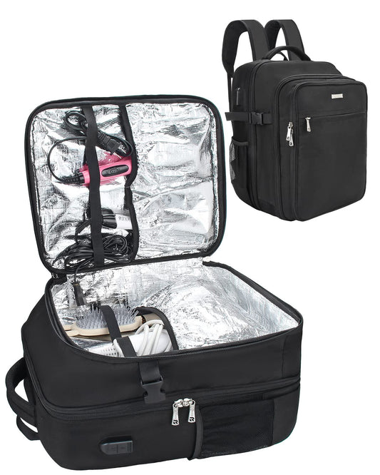MONSTINA Barber Travel Backpack,16.5" Large Makeup Train Case for Hairdresser,Professiona Hairstylist Organizer Hairdressing Tool Box,Insulated Compartment,USB External Charging